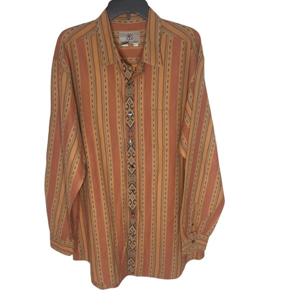The Territory Ahead Shirt Mens XLT Rust Tan Striped Southwestern Long Sleeve - Picture 1 of 14